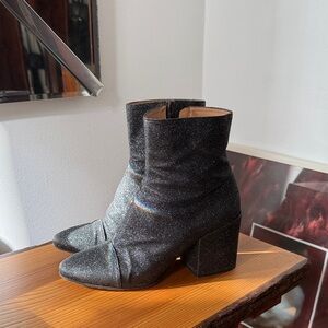 Dries van Noten Black Glitter Leather Ankle Boots